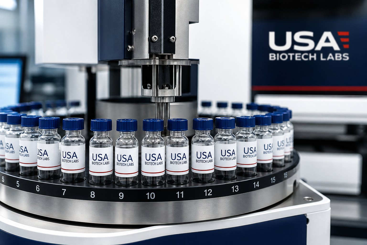Research vials in an HPLC autosampler
