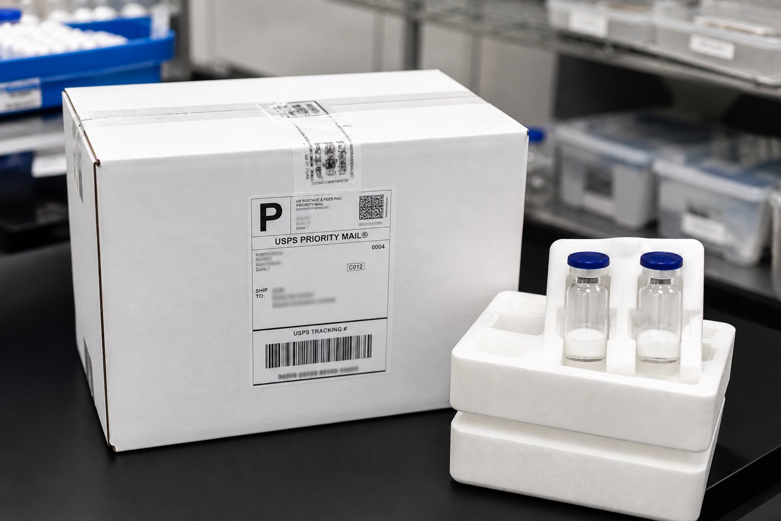 Plain unbranded shipping box with tracking label